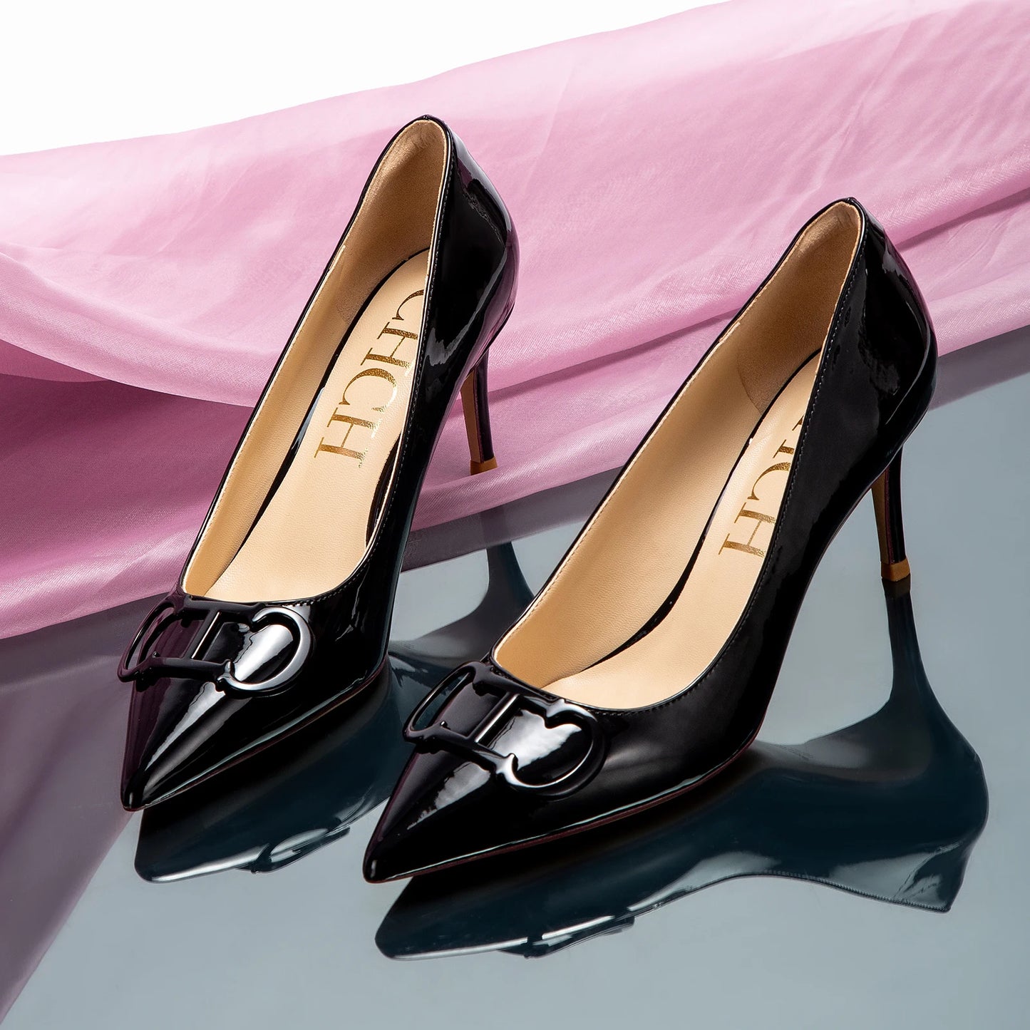 CHCH Women's High Heels New Lacquer Leather Women's Business Wedding Shoes 7cm