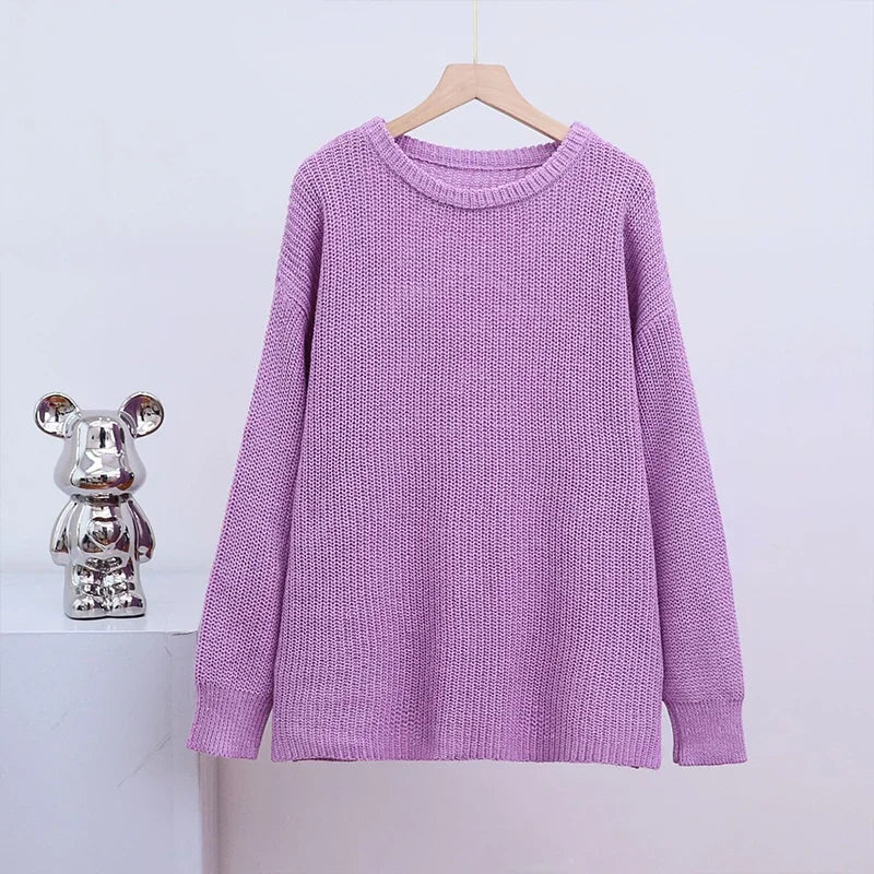 Women O-neck Long Sleeve Knitted Sweaters Autumn Winter Loose Knit Pullovers Lazy Style Oversized Sweaters Christmas Clothes