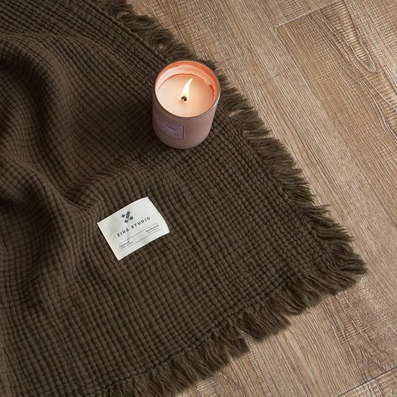 Soft Cotton Blankets Four Layers Of Gauze Sofa Cover Throw Blanket with Tassel Office home Decorative all season