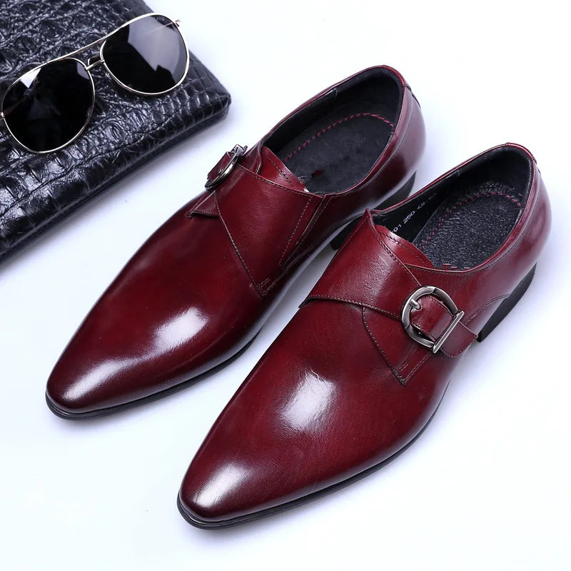 Men's Pointed Toe Business Leather Shoes Comfortable Wear Shoes Metal Buckle Men's Shoes Dress Shoes Men Wedding Shoes Sz 39-48