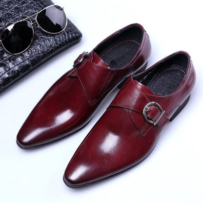 Men's Pointed Toe Business Leather Shoes Comfortable Wear Shoes Metal Buckle Men's Shoes Dress Shoes Men Wedding Shoes Sz 39-48