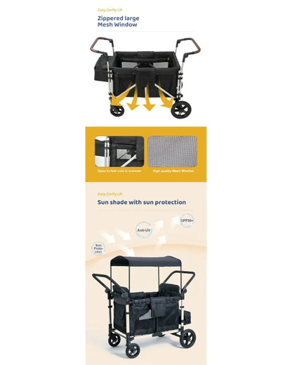 Push Pull Double Stroller Wagon 4&2 Seater Featuring 5 Point Harnesses Kids Wagon Stroller