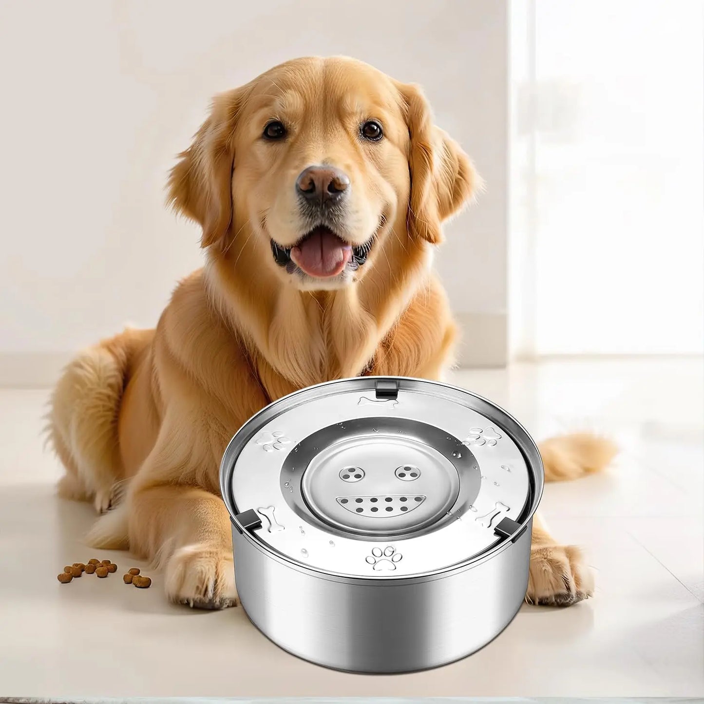 Dog Water Bowl Non-Spill Stainless Steel Pet Bowl for Dogs Slow Drinking Splash Proof Water Dispenser Floating Bowl for Vehicle