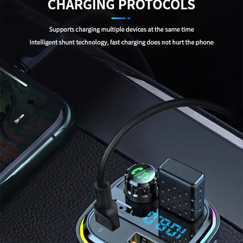 Bluetooth 5.0 FM Transmitter Handsfree Car Radio Modulator MP3 Player With 22.5W USB Super Quick Charge Adapter for Car