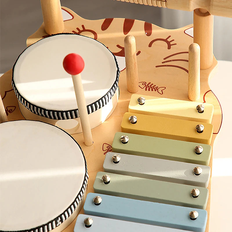 Wooden Music Toys For Babies Children's Multifunctional Music Knocking Table Early Education Kids Drum Set Music Toy Baby Gift