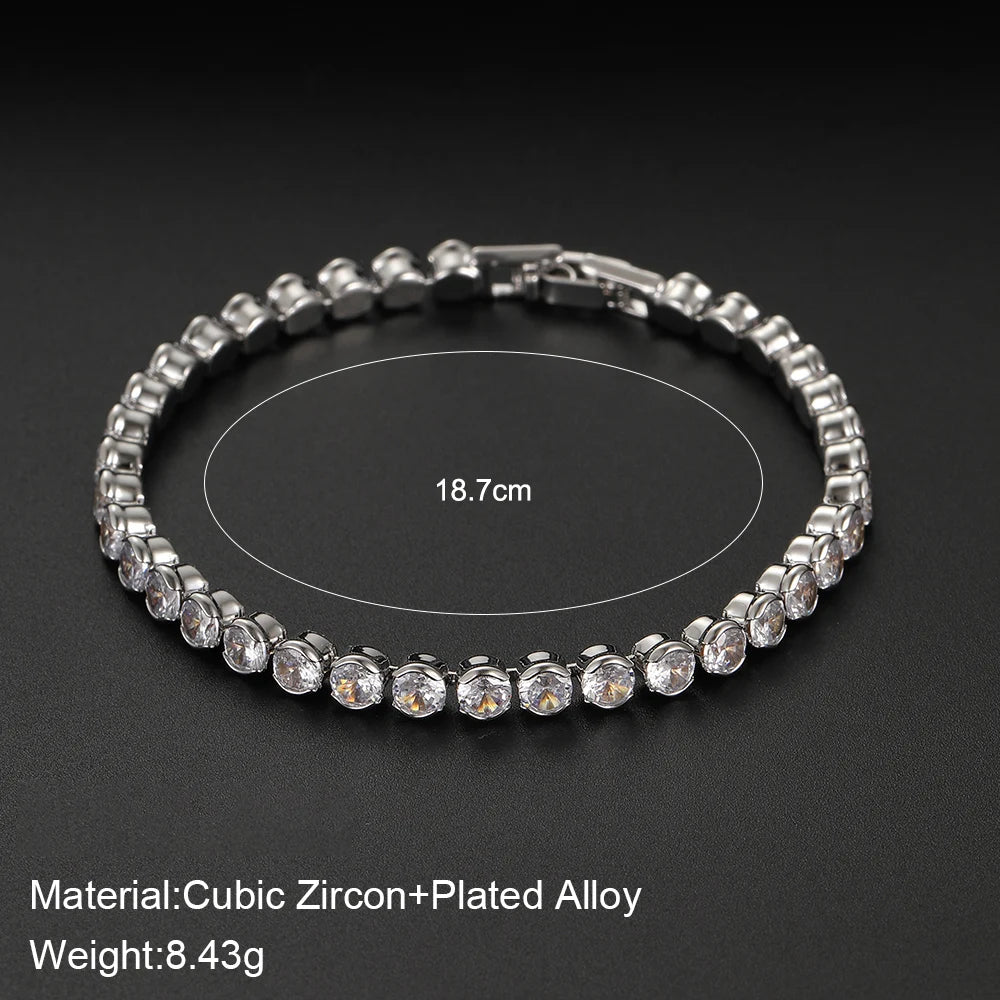 Sparkling Cubic Zircon Tennis Bracelets for Women Luxury Dainty Stackable Silver Color Chain Crystal CZ Banquet Wedding Jewelry