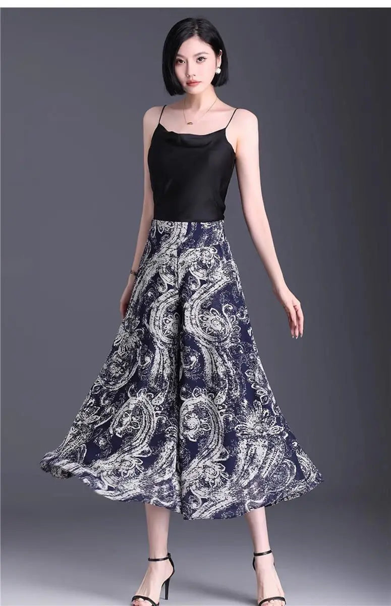 New Summer Print Palazzo Pants for Women Lightweight High Waisted Loose Skirt Pants