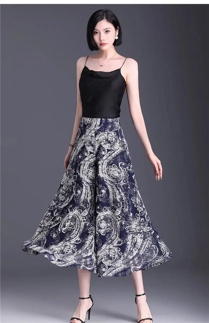 New Summer Print Palazzo Pants for Women Lightweight High Waisted Loose Skirt Pants