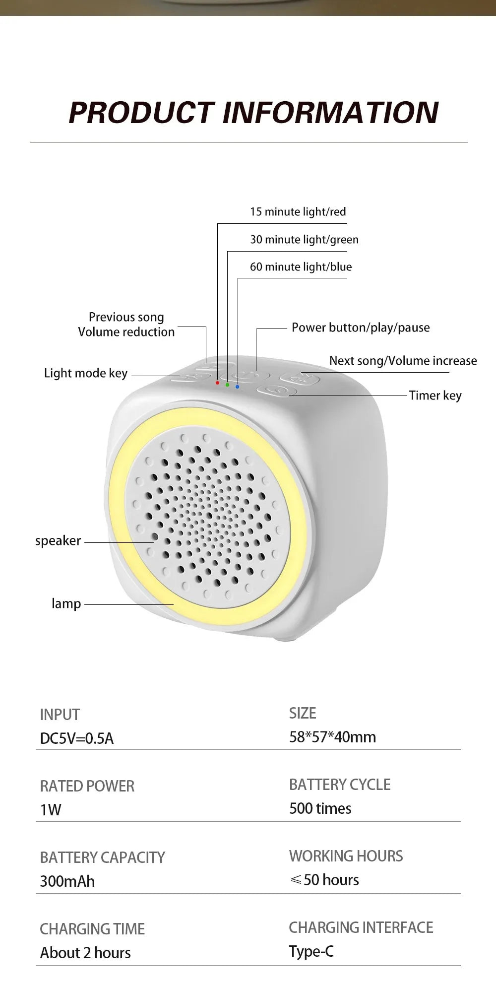 with RGB Lighting Baby White Noise Machine 26 Types Soothing Music White Sleep Sound Player Night Light USB Rechargeabe