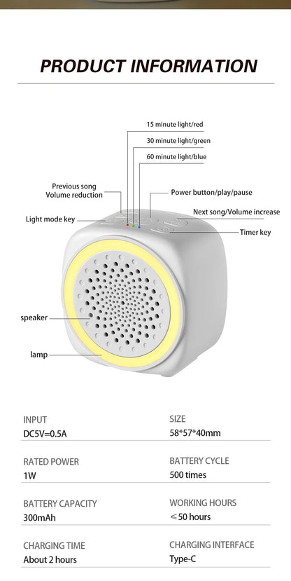 with RGB Lighting Baby White Noise Machine 26 Types Soothing Music White Sleep Sound Player Night Light USB Rechargeabe