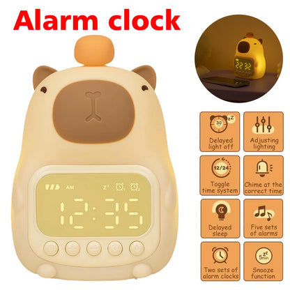 Cute Capybara Clock LED Digital Alarm Clock Rechargeable Table Clock Study Work Clock 12/24H Bedside Clock with Night Light