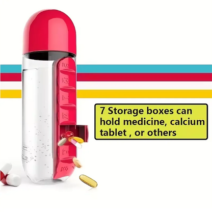 Portable Water Bottle With Built-in Pill Box for Medicines, Vitamins, Perfect for Outdoor, Gym, Fitness, Camping and Traveling