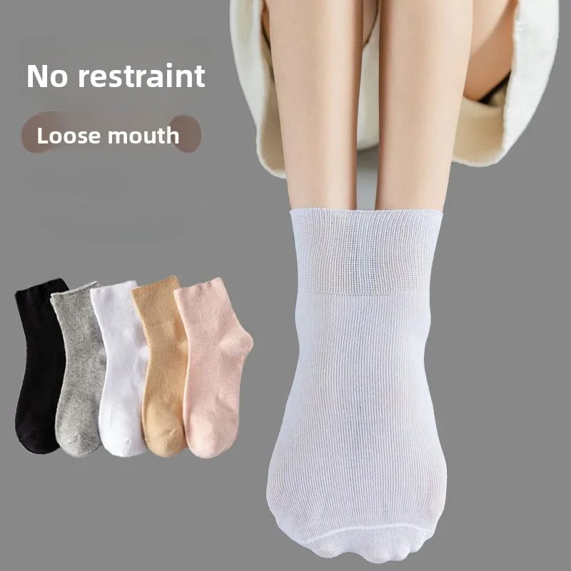 5 Pairs Diabetic Non Binding Socks for Women Pregnant Woman Elderly Long Socks Comfortable Breathable Black White Socks Women