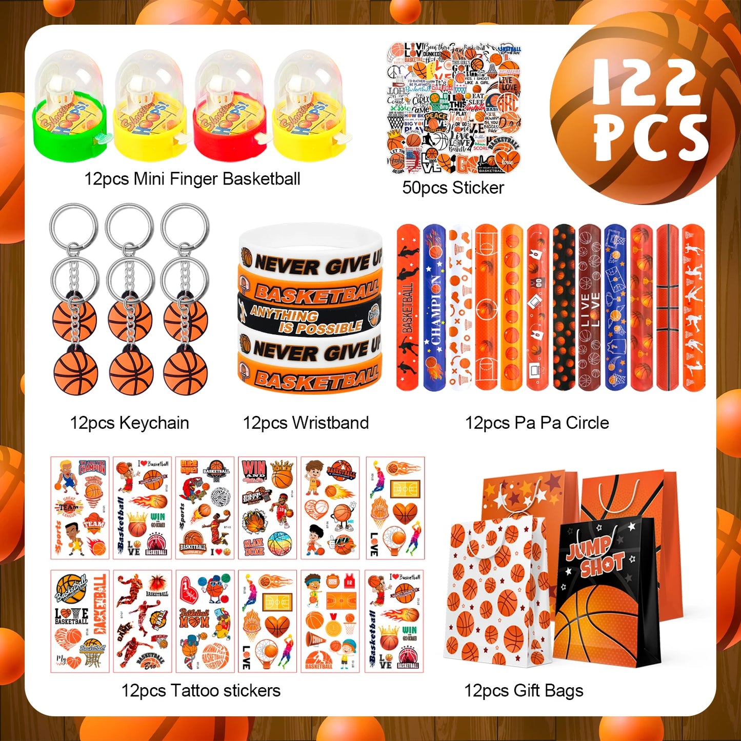Basketball Party Favors,122pcs Basketball Themed Birthday Party Favors - Basketball Party Keychain Gift Bags Slap Bracelets