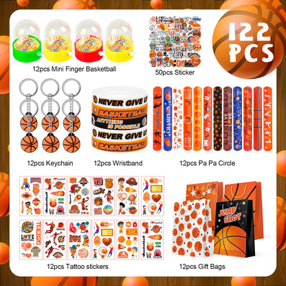 Basketball Party Favors,122pcs Basketball Themed Birthday Party Favors - Basketball Party Keychain Gift Bags Slap Bracelets