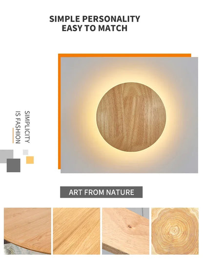 LED Wall Lights Modern Circular Creative Minimalist Wooden Lighting Fixtures Living Room Bedroom Corridor Decoration Lighting