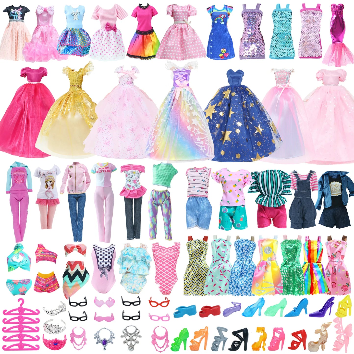 50 Pcs/Set Fashion Doll Accessories for 11.5'' Doll with Party Gown Fashion Dress Outfit Pants Shoes Girl Kids Playhouse Toy