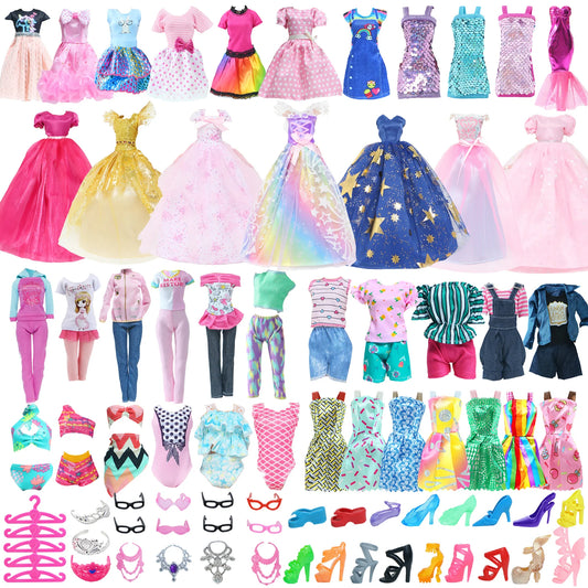 50 Pcs/Set Fashion Doll Accessories for 11.5'' Doll with Party Gown Fashion Dress Outfit Pants Shoes Girl Kids Playhouse Toy