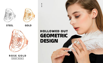 Cooltime Archangel Metatron Rings Cube Stainless Steel for Women Men Salomon Jewelry Secret Geometry Finger Accessories Amulet