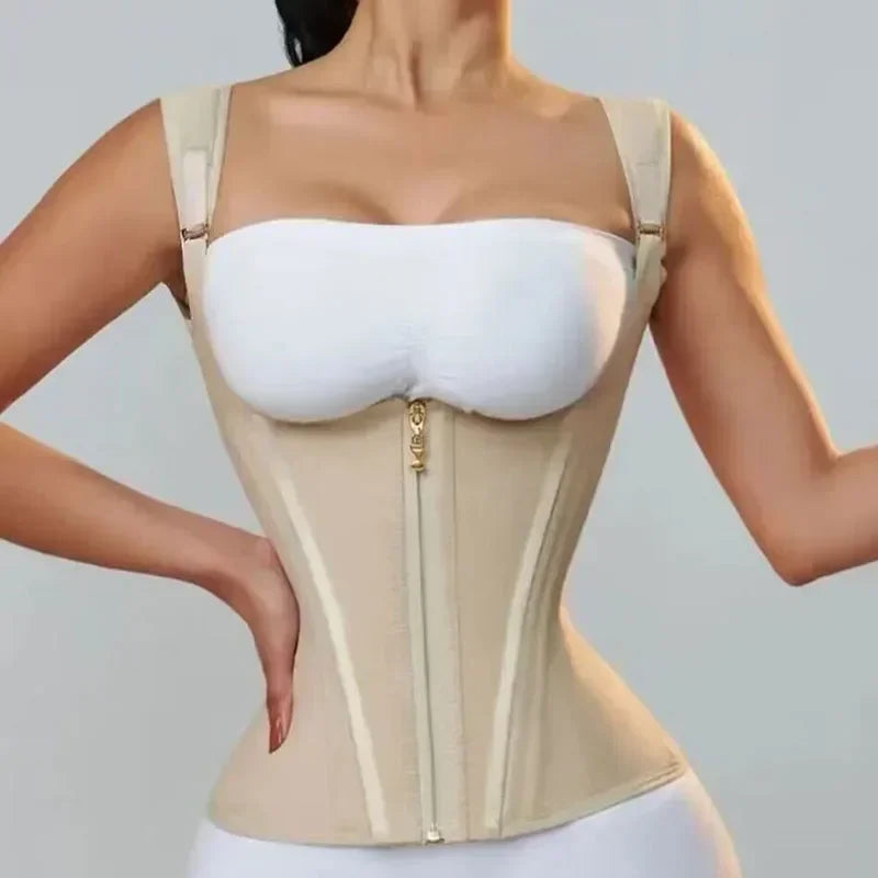 Body Shaper Shapewear Women Vest Tops Double Compression Waist Trainer Corset Adjustable Zipper and Hook-eyes