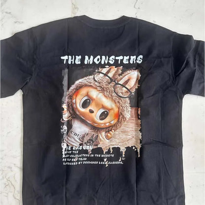 LABUBU The Monsters T-Shirt Cartoon Print Pure Cotton Short-Sleeved Top Couple Versatile Casual Trend Clothes For Adult Gift