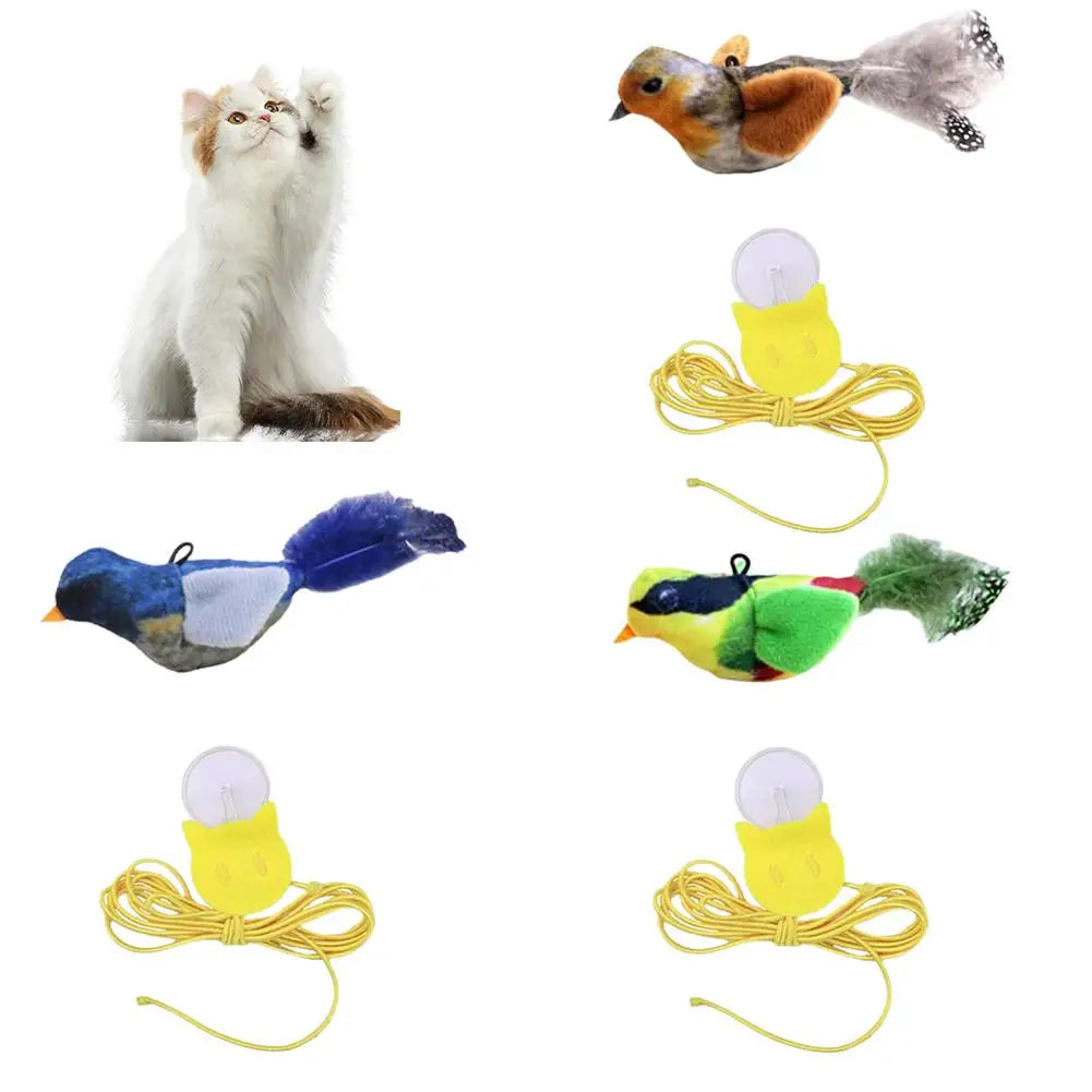 Interactive Cat Toys Hanging Squeaky Simulation Bird Plush Cats Pets Teasing Toys With Feather Catnip Kitten Chirping Bird Toy