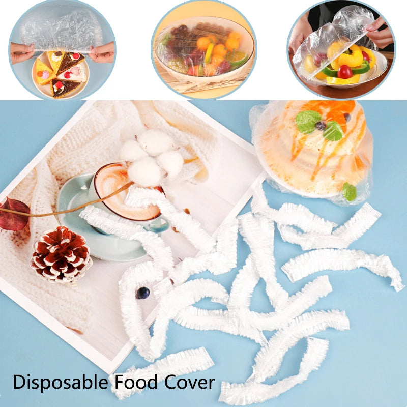 Disposable Food Cover Elastic Plastic Wrap Food Grade Food Lids Shoe Cover Shower Headgear Bowls Caps Food Fresh Saver Bag Dust