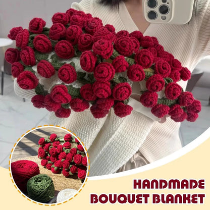 Finished Flower Bouquet Blanket Soft and Lightweight Knitted Throw Blankets for Birthday Wedding Valentine’s Day Home Decor