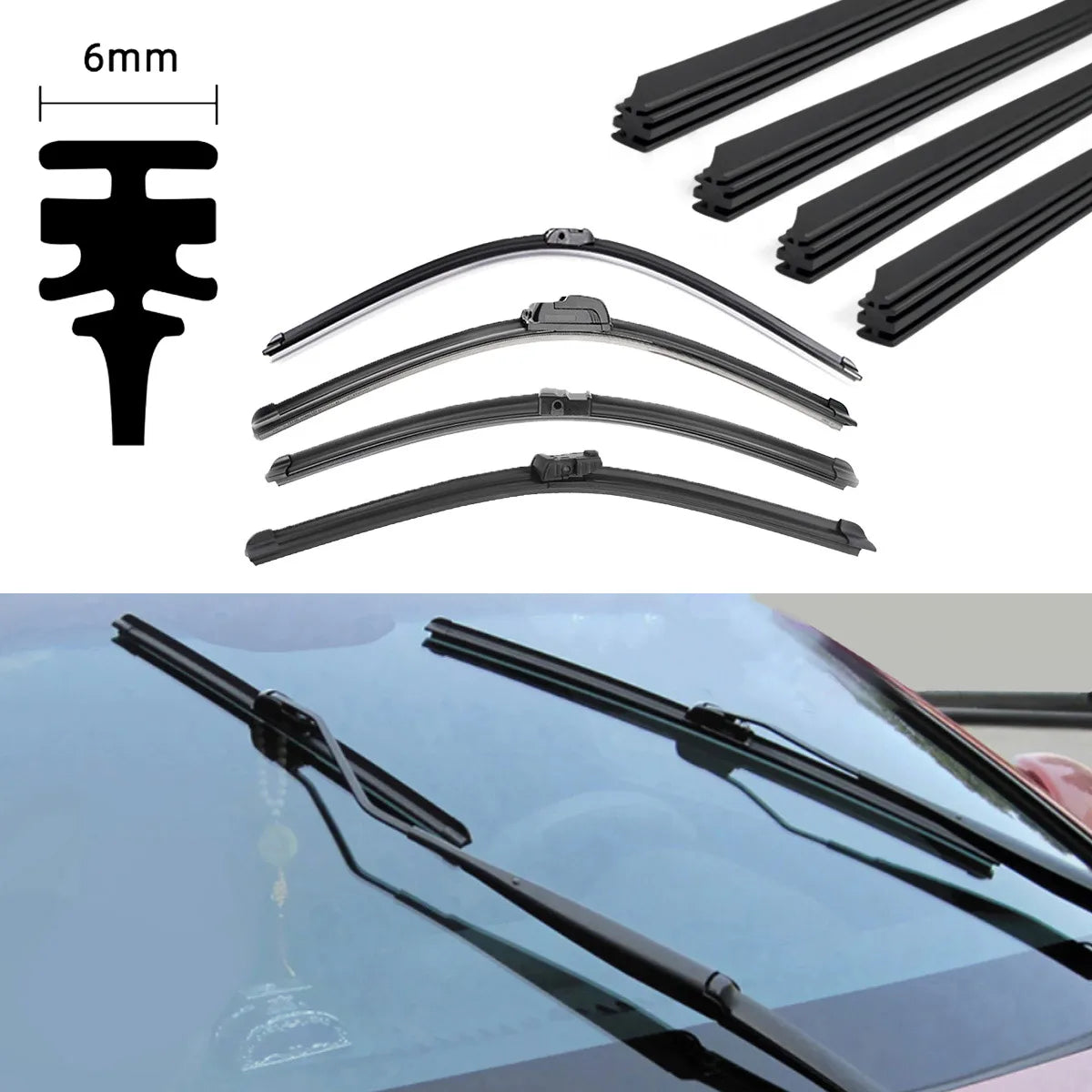 1pc Of Car Wiper Rubber Strip Can Be Cut Wiper Rubber Strip Replacement Parts 14"16"17"18" 19"20"21"22"24"26"28"30"32"Optional
