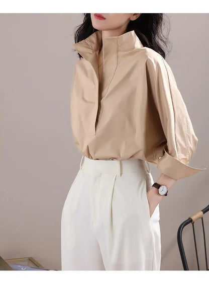 Fashion Have Style Temperament Solid Color Blouse Women New 3/4 Sleeve Classic Korean Bat Style Lady All-match Pullover Shirt