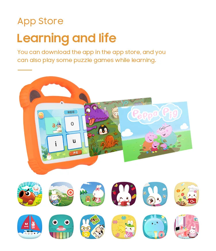 7 inch Android Kids Learning Tablet 3000mah 16GB Quad Core Android10 With tablet protective sleeve and tablet tempered film