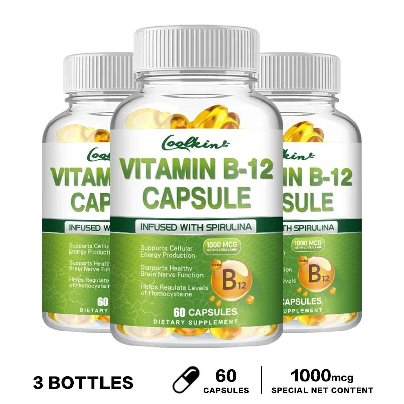 Vitamin B12 Capsules - Supports Energy Metabolism, Mood, Heart, Nervous System Support