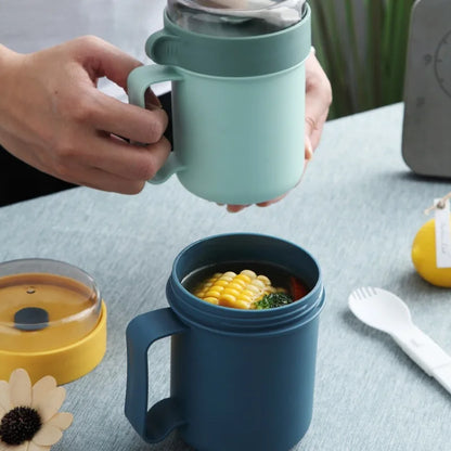 500ML Portable Breakfast Cups Oatmeal Cereal Nut Yogurt Salad Cup with Lid Spoon School Lunch Box Microwave for Kitchen Tools