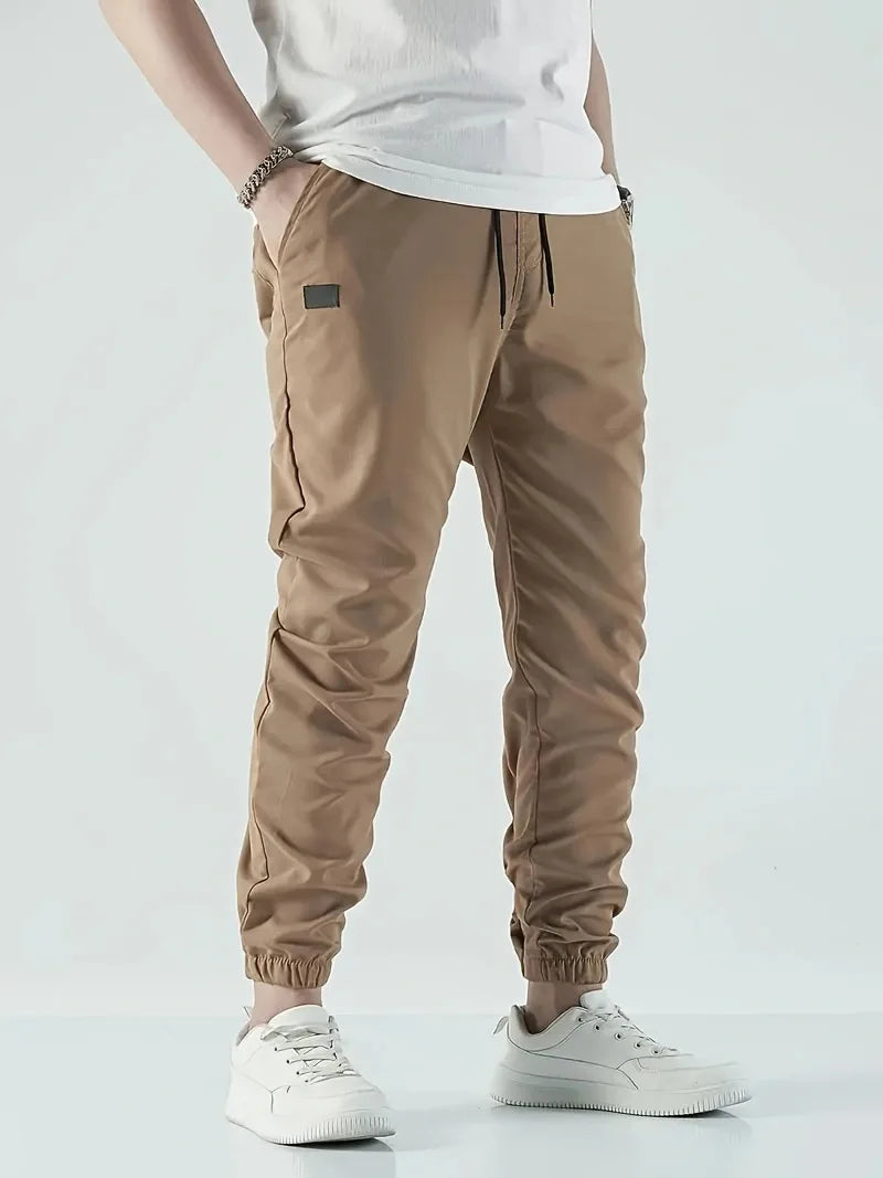 Joggers' Sports Pants, Men's Pants, Track And Field Sports Casual Solid-color Patchwork Pants, Slightly Elastic Trendy Pants