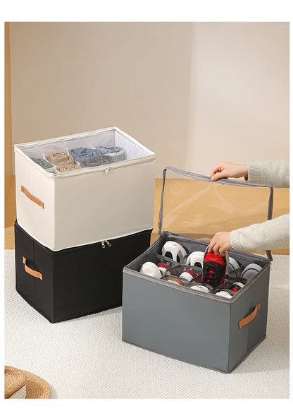 Foldable  Shoe Organizer with Lid Dustproof Storage Box for Shoes Clothes Accessories Home Organization Box