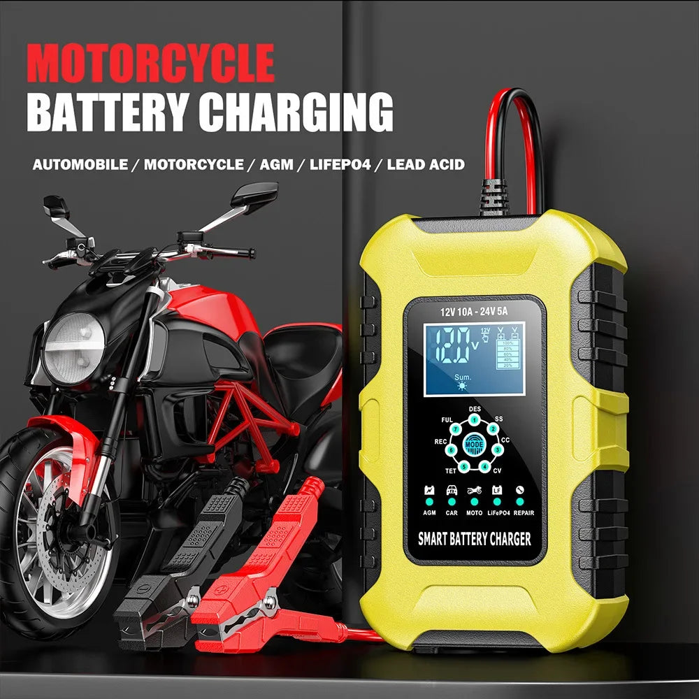 Car Battery Chargers 12V/10A 24V/5A Full Automatic AGM Wet Smart Battery Chargers Maintainer Portable Battery Chargers