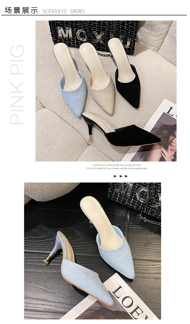 New Women's Slippers High Heel Closed Pointed Toe Shoes Sexy Ladies Heeled Sandals for Women