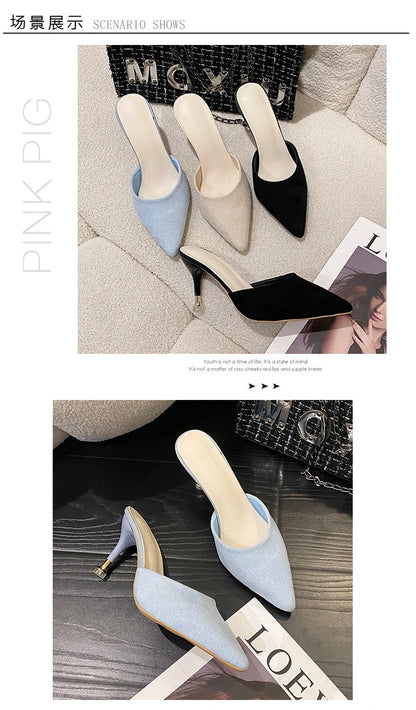 New Women's Slippers High Heel Closed Pointed Toe Shoes Sexy Ladies Heeled Sandals for Women