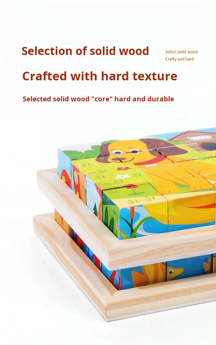 Six Sides Painted Wooden Puzzle Three-Dimensional Traffic Animal Puzzle Building Blocks Early Education Educational Toy