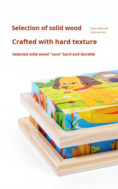 Six Sides Painted Wooden Puzzle Three-Dimensional Traffic Animal Puzzle Building Blocks Early Education Educational Toy
