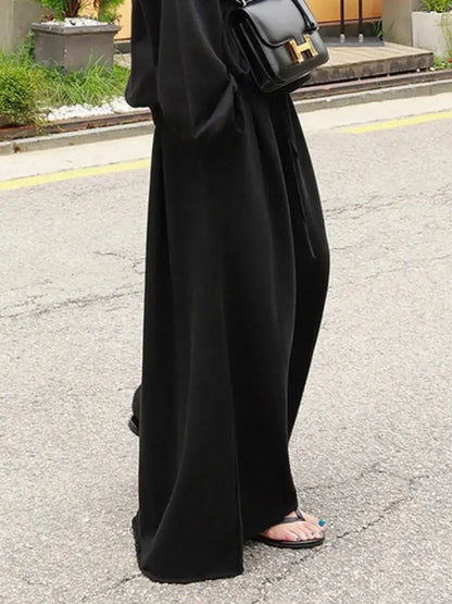 UOOZEE 2025 New Women Palazzo Pants Black Grey Color Spring Summer Fashion Casual High Waisted Wide Leg Trousers Bottoms