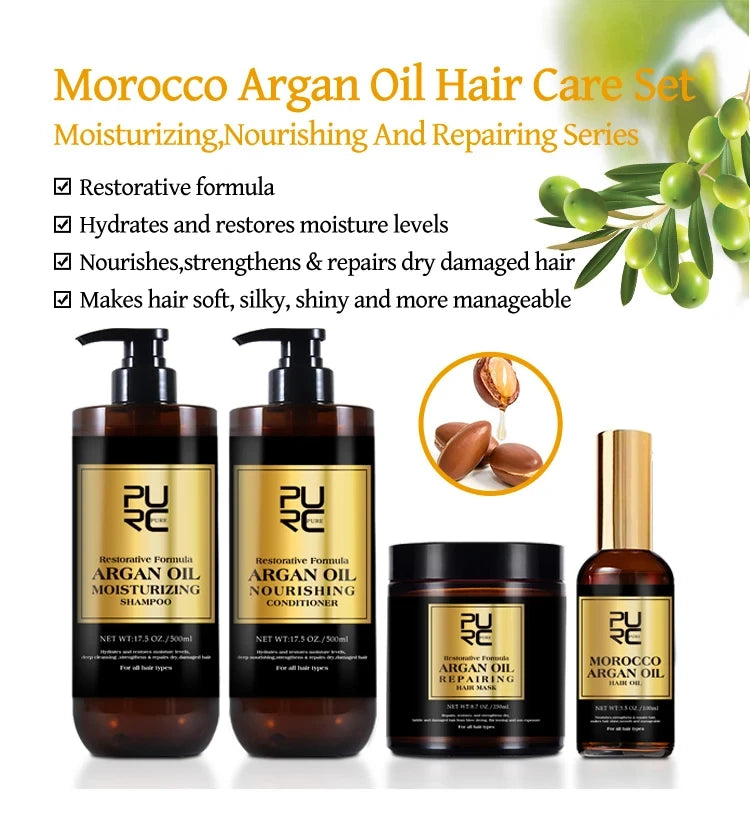 PURC Morocco Set Serum Smoothing Shampoo Conditioner And Repair Hair Mask Anti Dandruff Scalp Anti-Itch Hair Care Products Kit
