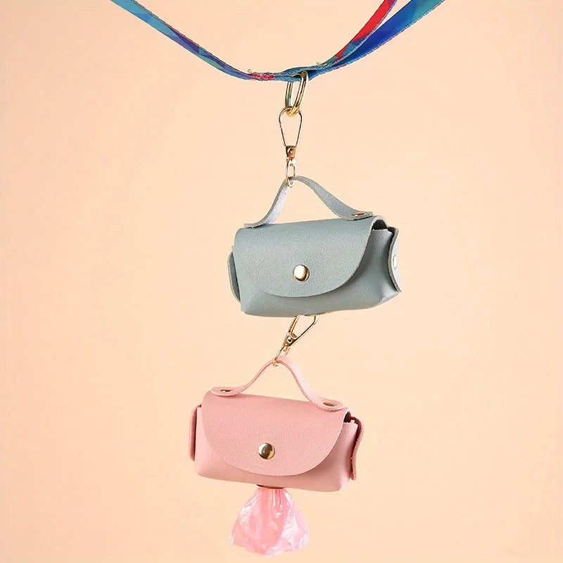 Portable Dog Waste Bag Dispenser With Leather Clip - Durable Polyester