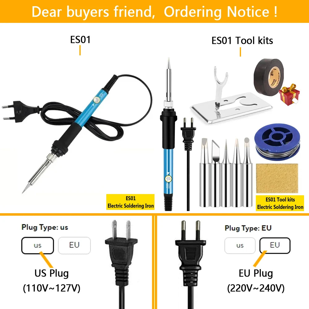 New Electric Soldering Iron 60W Adjustable Temperature Replaceable Soldering Iron Head Soldering Iron Pen Welding Kit
