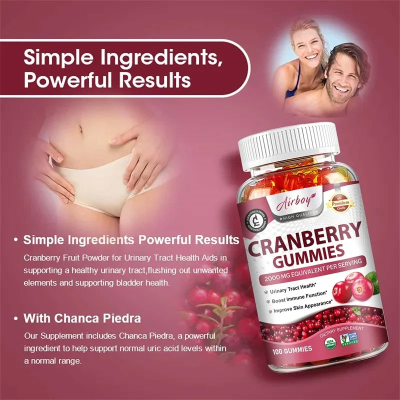 Cranberry Gummies - Support Kidney and Urinary Tract Health, Enhance The Immune System, and Promote Metabolism