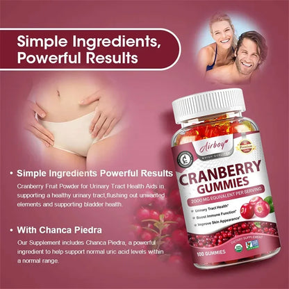 Cranberry Gummies - Support Kidney and Urinary Tract Health, Enhance The Immune System, and Promote Metabolism