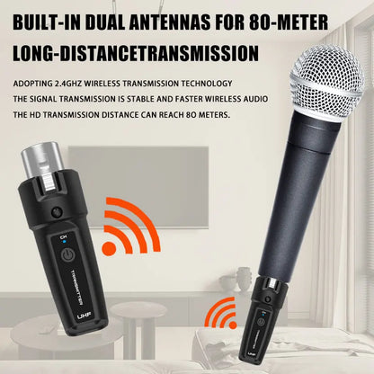 UHF XLR Adapter System Wireless Microphone Transmitter Receiver System for Dynamic Microphone Guitar Audio Mixer PA System