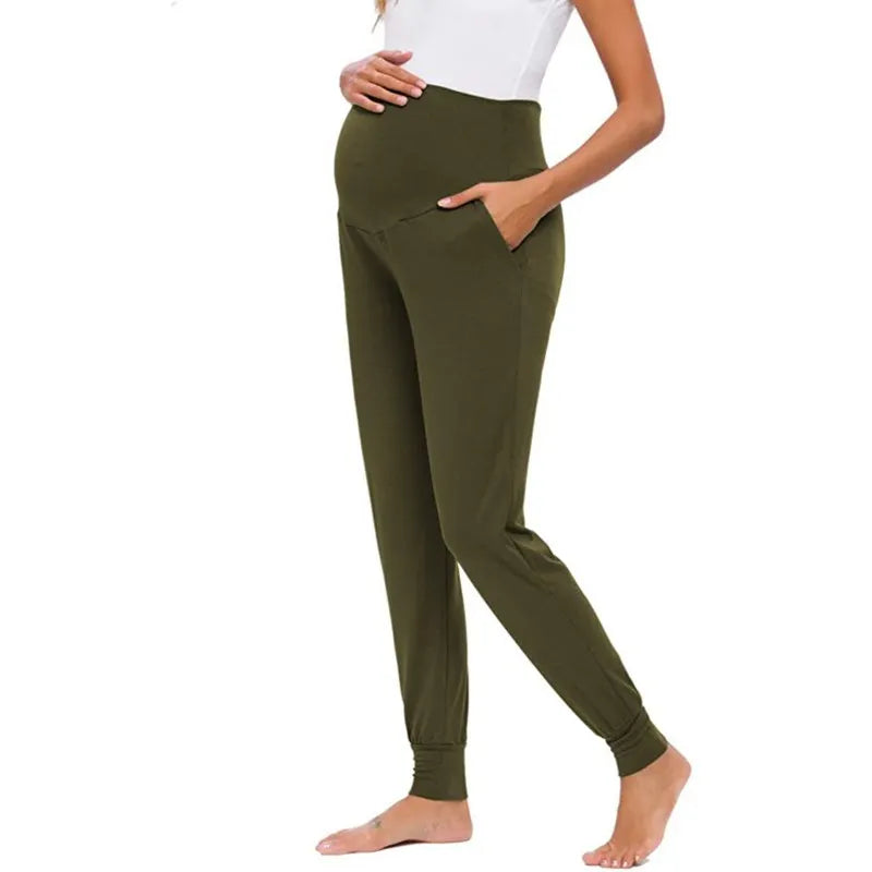 Spring Autumn Maternity Women's Casual Pants Solid High Waist Strechy Lounge Trousers For Pregnant Women Joggers With Pockets