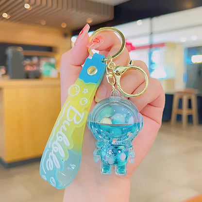 Cute Astronaut Keychain Space Capsule Lava Lamp Oil Filling Bear Key Chain Gift Pendant for Couples Bag Charm Accessories
