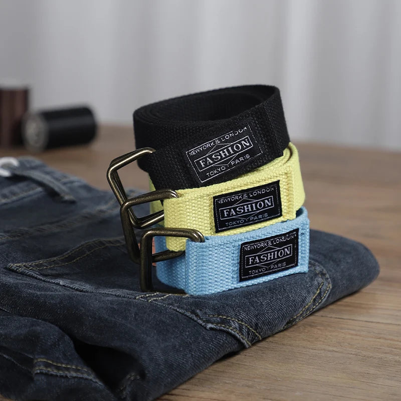 Double-loop belt men and women belt INS double-loop tide double-loop canvas Korean version of young students casual outdoo